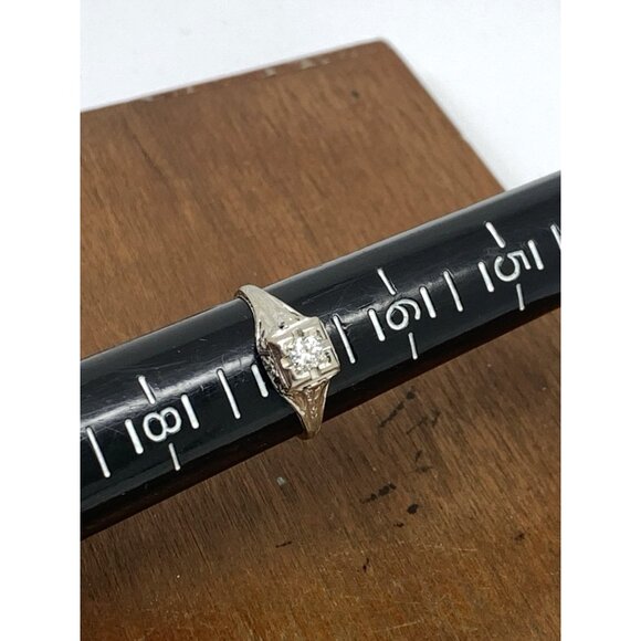 18k White Gold Filigree Diamond Ring 0.25 Carat Antique Estate Jewelry Size 7 - Picture 9 of 16